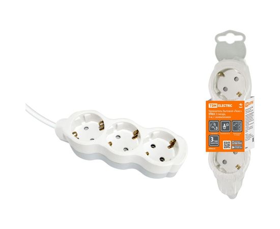 Бытовой удлинитель TDM Люкс УЛ03 3 гнезда, 5м, ПВС 3х1мм2 16А/250В бело-серый SQ1303-0234 