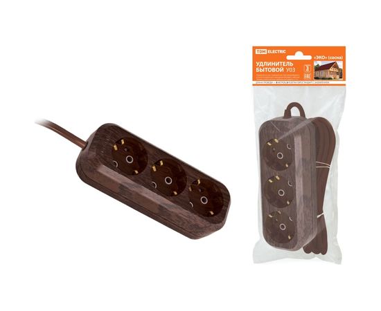 Бытовой удлинитель TDM У03 3 гнезда, 5метров, 2П+3, ПВС 3х1мм2 ""Эко"" бук 16А/250В SQ1303-3002 