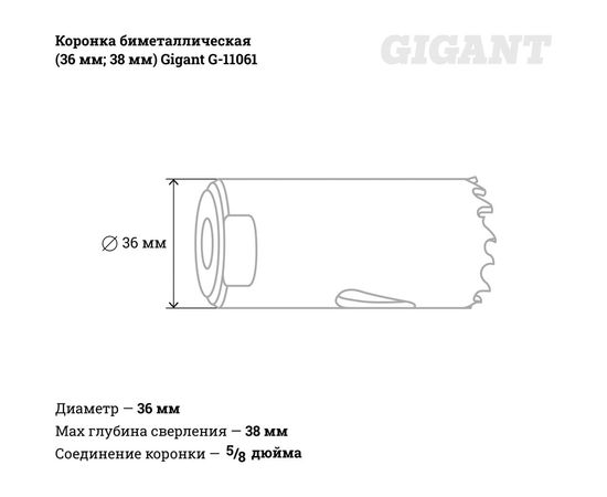 Коронка биметаллическая (36 мм; 38 мм) Gigant G-11061 – изображение 3