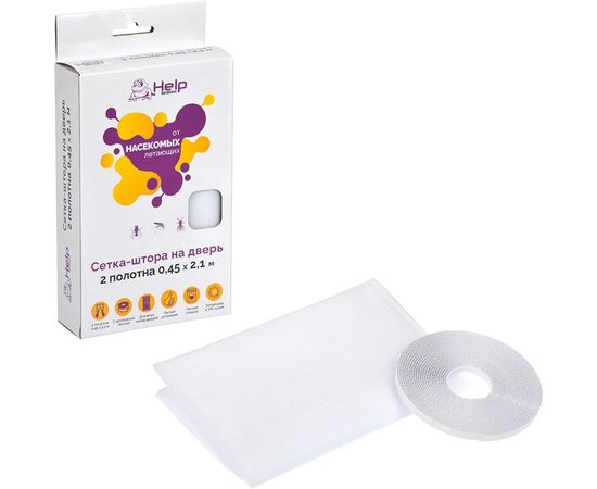 Противомоскитная сетка-штора на дверь с крепежной лентой 45x210 см 2шт. HELP 80003 – изображение 3