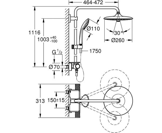 Душевая система с термостатом GROHE Vitalio Joy 26403002 – изображение 4