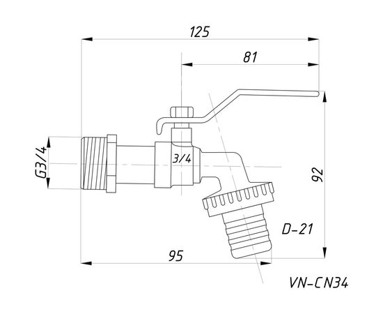 Шаровой кран со штуцером RM 3/4 водоразборный, никелированный, ручка VN-CN34 – изображение 6