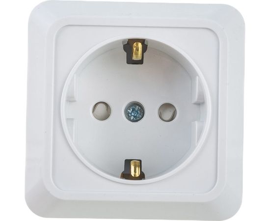 Одинарная розетка IN HOME с заземлением, со шторками BOLLETO белая накладная 7028х 4690612000954 