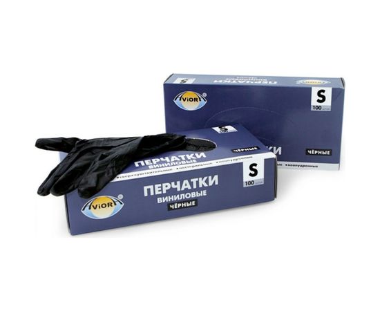 Виниловые неопудренные перчатки AVIORA черные, р.S, 100 шт. 402-734 