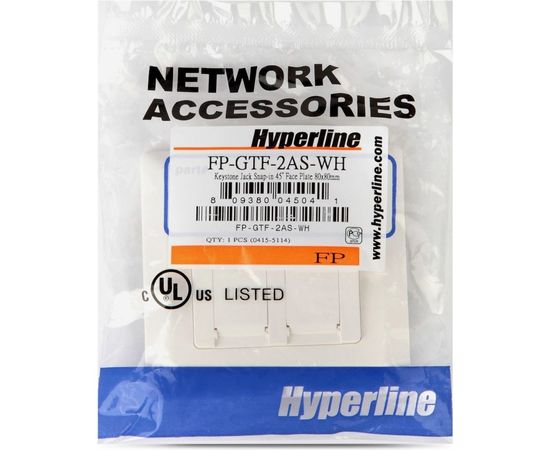 Рамка Hyperline, FP-GTF-2AS-WH, 80х80 мм, для двух вставок формата Keystone Jack, пос. размер 60 мм 235097 – изображение 2