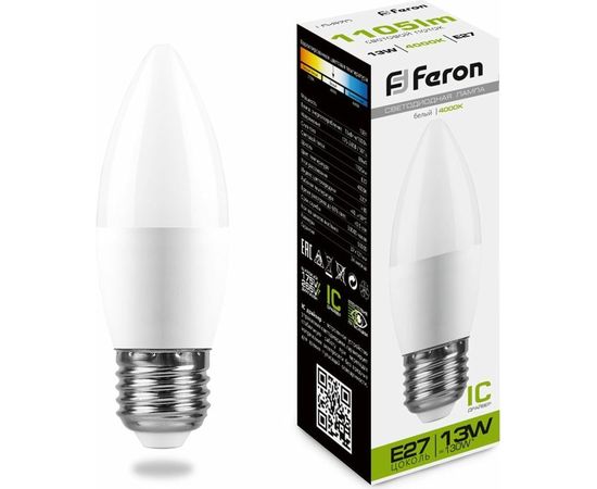 Светодиодная лампа FERON LB-970, 13W, 230V E27 4000K свеча 38111 