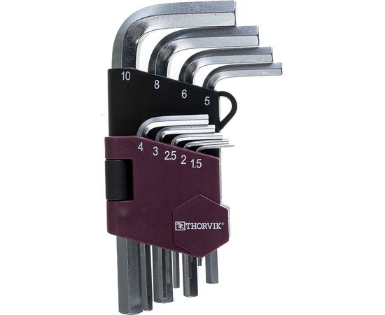 Набор торцевых шестигранных коротких ключей Thorvik HKS9S H1.5-H10, 9 предметов 53021 – изображение 2