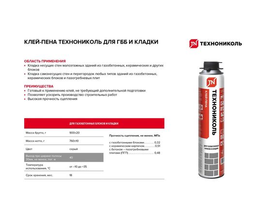 Клей-пена для газобетонных блоков и кладки Технониколь TN571827 – изображение 3