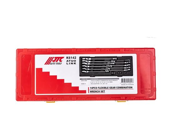 Набор комбинированных трещоточных ключей с подвижной головкой JTC 8-19 мм 14 предметов 1-K6142 – изображение 3