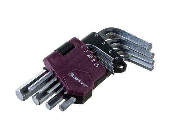 Набор торцевых шестигранных коротких ключей Thorvik HKS9S H1.5-H10, 9 предметов 53021 – изображение 3