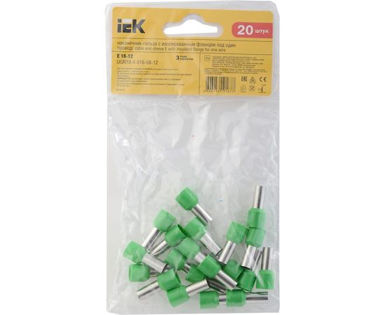 Наконечник-гильза IEK, Е16-12 16 мм 2 зеленый 20шт UGN10-4-016-08-12 – изображение 4