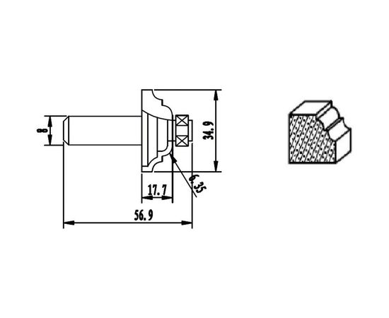 Фреза HM профильная тип D (34.9х17.7х6.35х56.9 мм) REDVERG 840711 6625694 – изображение 2
