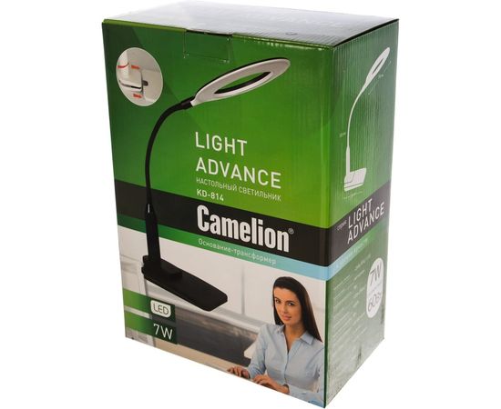 Настольный светильник Camelion KD-814 C02 черный, LED, основание+струбцина, 7Вт, 230В, сенсорное включение, 4 уровня яркости, 450Лм, 4000К 12846 – изображение 3