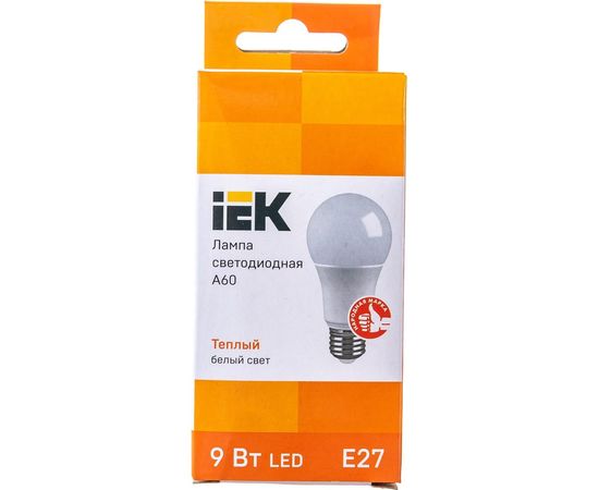 Лампа IEK LED A60, 9вт, 230В, 3000К, E27 LLE-A60-9-230-30-E27 – изображение 4