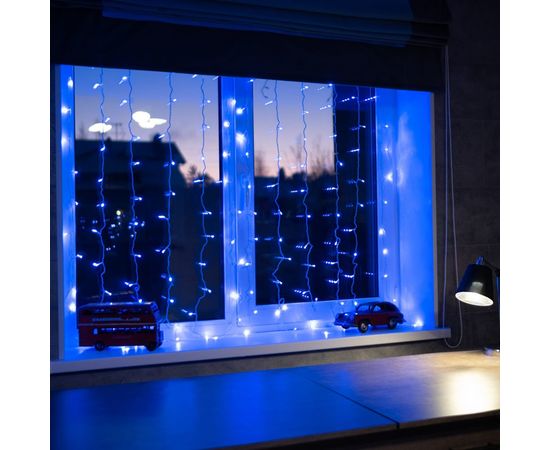 Гирлянда Neon-Night ДОЖДЬ занавес 1.5х1.5м, прозрачный ПВХ, 144 LED СИНИЕ IP20 235-033 – изображение 5