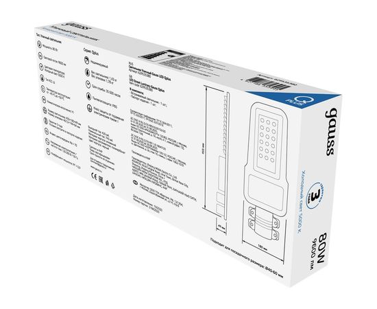 Уличный светильник GAUSS Qplus 80W 9600lm 5000K 120-260V IP65 455х180х49мм черный LED 1/6 629535380 – изображение 6
