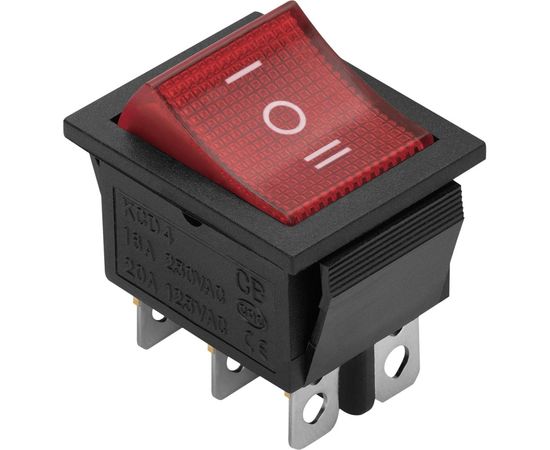 Клавишный выключатель duwi красный с подсветкой 6 контактов, 250В, 16А, ВКЛ-ВЫКЛ-ВКЛ тип RWB-509, 26842 0 