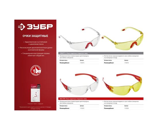 Прозрачные защитные очки Зубр Спектр 3 открытого типа, двухкомпонентные дужки 110315 – изображение 3