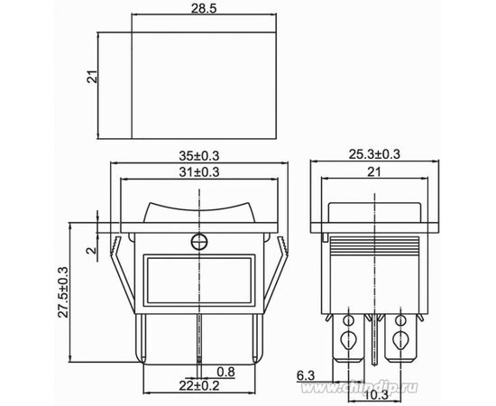 Клавишный выключатель duwi красный с подсветкой 6 контактов, 250В, 16А, ВКЛ-ВЫКЛ-ВКЛ тип RWB-509, 26842 0 – изображение 4