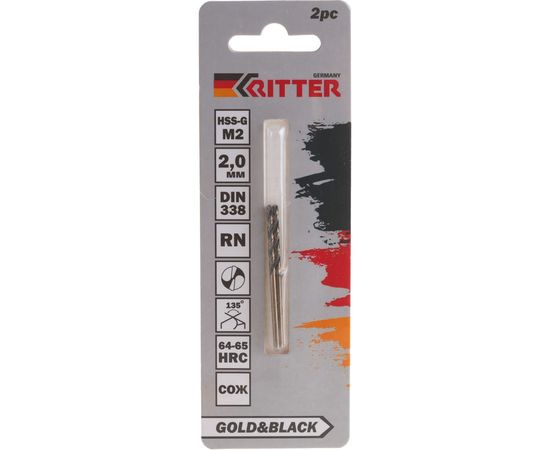 Сверло по металлу EC Gold&Black (2 шт; 2 мм; HSS-G M2; DIN 338 RN) RITTER PS14202002 – изображение 4