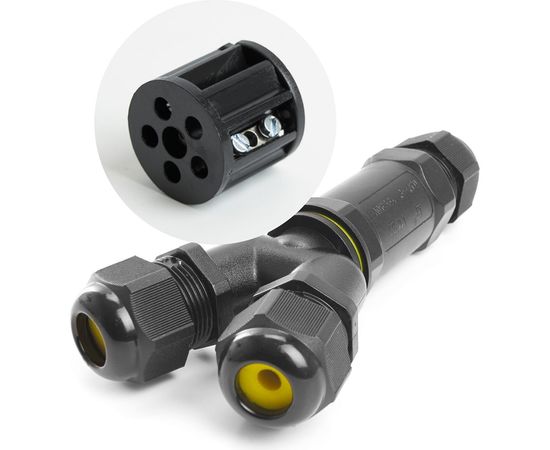 Водонепроницаемый соединитель-коннектор для проводов Y FERON клемма 3pin, черный LD522/LD529 41461 