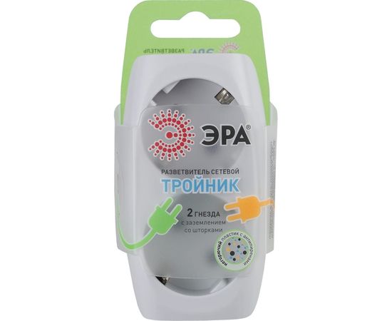 Тройник с заземлением и шторками SP-2e-W ЭРА белый, 2 гнезда ЭРА C0045528 – изображение 2