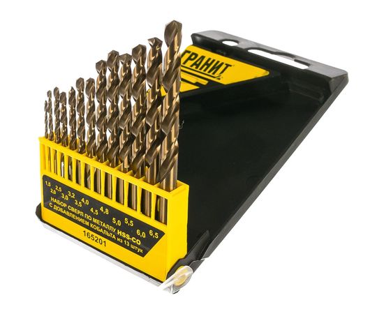 Набор сверл по металлу HSS-Co из 13 штук пластиковая упаковка ГРАНИТ 165201 – изображение 2