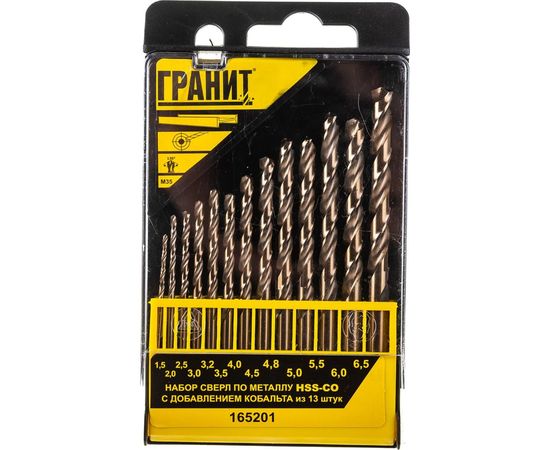 Набор сверл по металлу HSS-Co из 13 штук пластиковая упаковка ГРАНИТ 165201 – изображение 4
