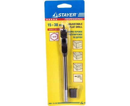 Сверло перовое регулируемое (15-38 мм) по дереву STAYER 2951-15-38 