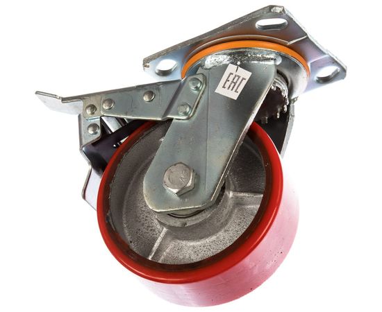Колесо большегрузное с полиуретановой шинкой С-4102-DUS поворотное, с тормозом, г/п 600 кг, 124 мм EURO-LIFT 00018526 