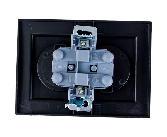 2-местная розетка STEKKER без заземления, PST10-9013-03, 10А, с защитной шторкой, серия Эрна, черный 39478 – изображение 2