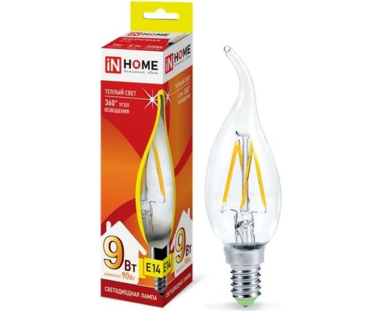 Светодиодная лампа IN HOME LED-СВЕЧА НА ВЕТРУ-deco 9Вт 230В Е14 3000К 810Лм прозрачная 4690612026220 – изображение 2