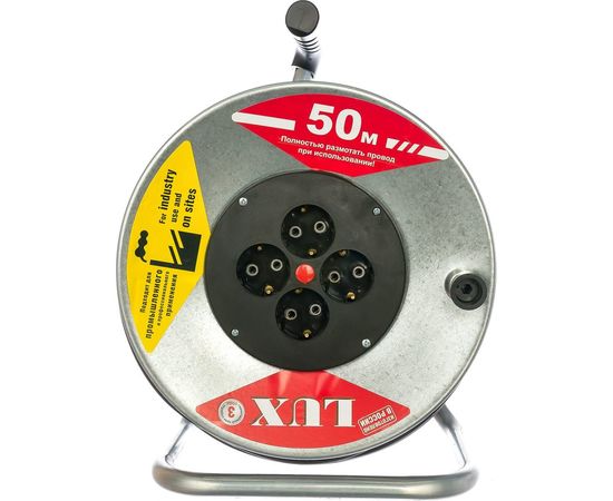 Силовой удлинитель на металлической катушке LUX К4-Е-50 50м 4 розетки с з/к 44150 4606400419457 – изображение 2