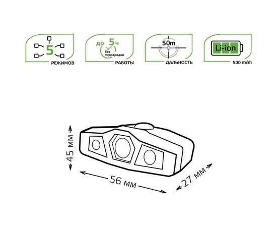 Налобный фонарь Gauss модель GFL406 5W 180lm Li-ion 500mAh LED 1/12/72 GF406 – изображение 3