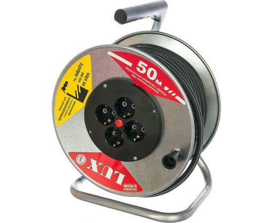Силовой удлинитель на металлической катушке LUX К4-Е-50 50м 4 розетки с з/к 44150 4606400419457 – изображение 3