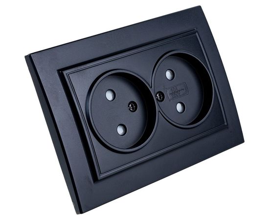 2-местная розетка STEKKER без заземления, PST10-9013-03, 10А, с защитной шторкой, серия Эрна, черный 39478 – изображение 3