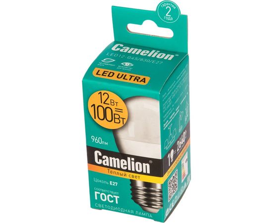 Светодиодная лампа Camelion LED12-G45/830/E27 12Вт 220В 13694 – изображение 4