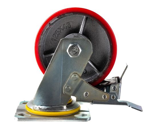 Колесо большегрузное с полиуретановой шинкой С-4102-DUS поворотное, с тормозом, г/п 600 кг, 124 мм EURO-LIFT 00018526 – изображение 4