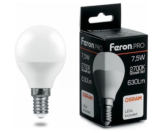Светодиодная лампа FERON PRO LB-1407 Шарик E14 7.5W 2700K OSRAM LED 38071 
