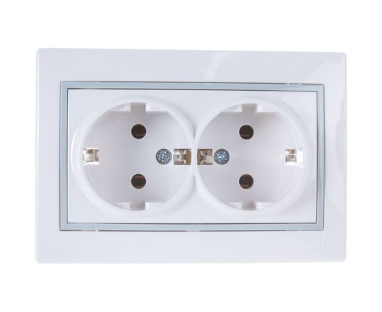 Двойная розетка Lezard MIRA, с заземлением, керамика, белый с серой вставкой 701-0215-127 