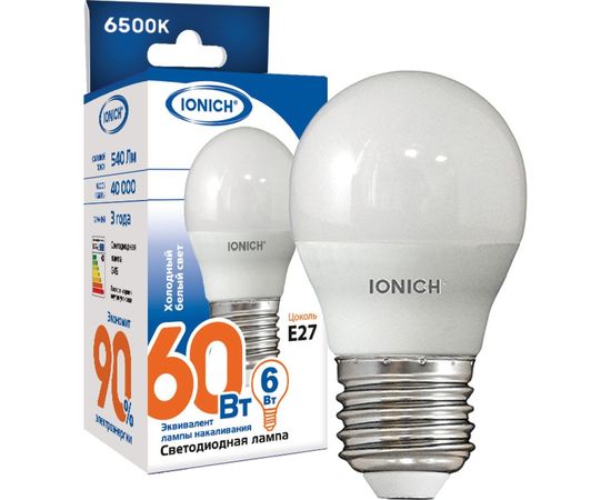 Лампа IONICH ILED-SMD2835-G45-6-540-230-6.5-E27 1543 