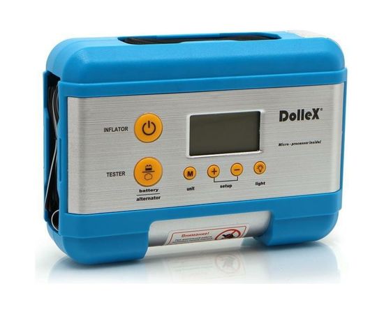 Компрессор DolleX 12 В, 15 A, 7 Атм, 30 л/мин, предохранитель, фонарь, цифровой манометр, тестер, сумка DL-8101 