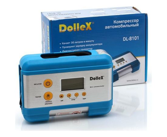 Компрессор DolleX 12 В, 15 A, 7 Атм, 30 л/мин, предохранитель, фонарь, цифровой манометр, тестер, сумка DL-8101 – изображение 2