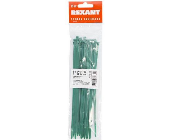 Хомут REXANT nylon 200x4.0 мм 25 шт зеленый 07-0203-25 – изображение 2