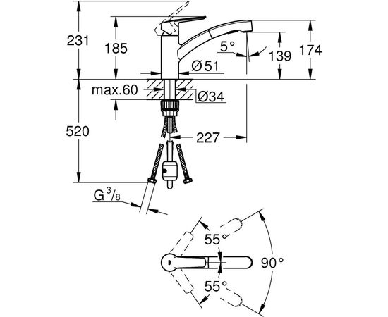 Смеситель для кухонной мойки Grohe Start низкий, выдвижной излив 30531001 – изображение 3