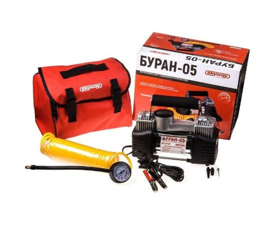 Металлический поршневой компрессор 50л/мин 2х с крокодилами в сумке 12АТМ SKYWAY БУРАН-05 S02001001 