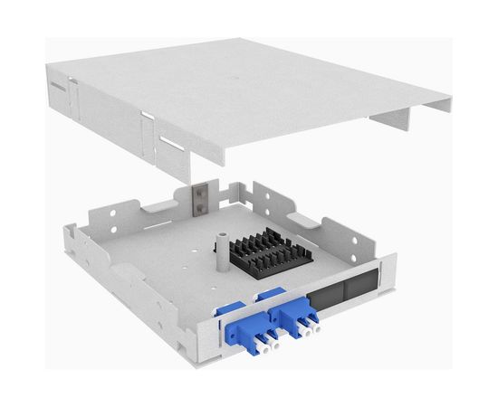 Оптический кросс TopLAN на DIN-рейку, одномодовый, укомплектованный КРНМ-Top-04LC/U-OS2-GY-DIN 