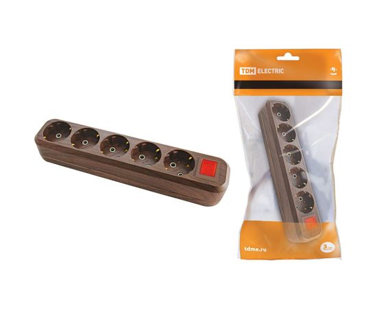 Розеточная колодка, 5 гнезд, с выключателем, бук TDM SQ1806-0069 