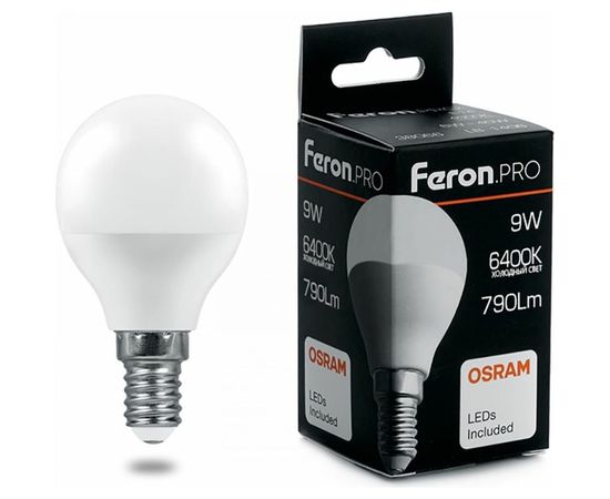 Светодиодная лампа FERON PRO LB-1409 Шарик E14 9W 6400K OSRAM LED 38079 