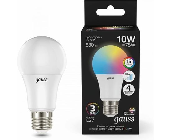 Лампа Gauss A60 10W E27 RGBW+димирование LED 1/50 102102410 – изображение 2